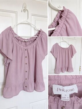Pink Rose Dusty Mauve Ruffled Off-Shoulder Blouse